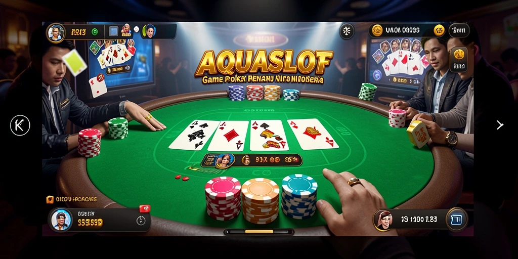 Screenshot gameplay AQUASLOT menampilkan aksi poker yang seru dan mendebarkan.
