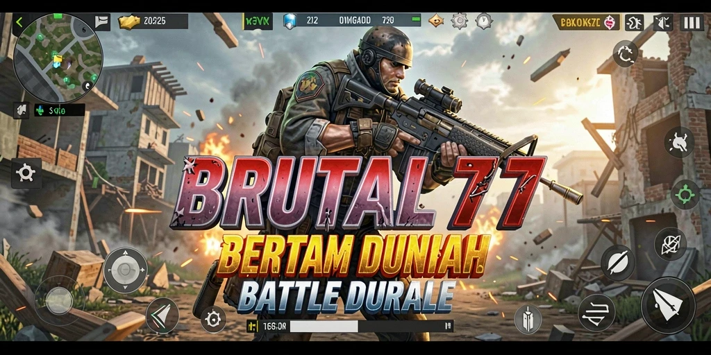 Screenshot gameplay BRUTAL77 menampilkan aksi Battle Royale yang penuh adrenalin.
