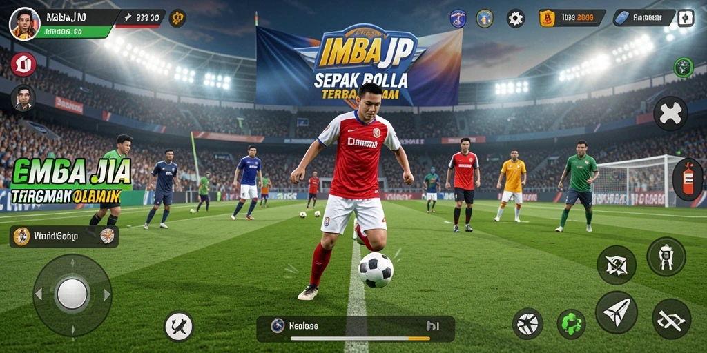 Tampilan gameplay IMBAJP saat pertandingan sepak bola berlangsung.