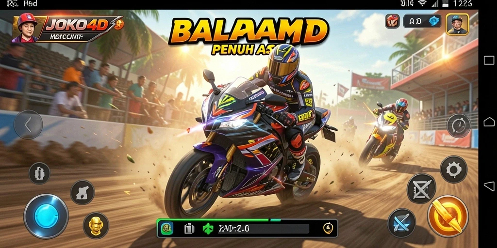 Screenshot gameplay JOKO4D menampilkan balapan motor yang mendebarkan.