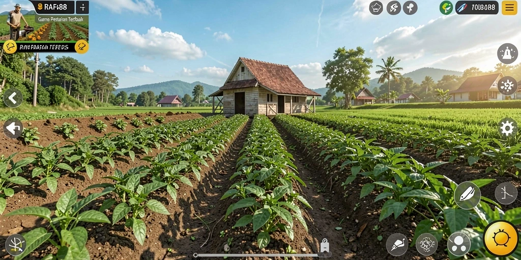 Tampilan gameplay RAFA88 yang menarik dengan ladang subur.